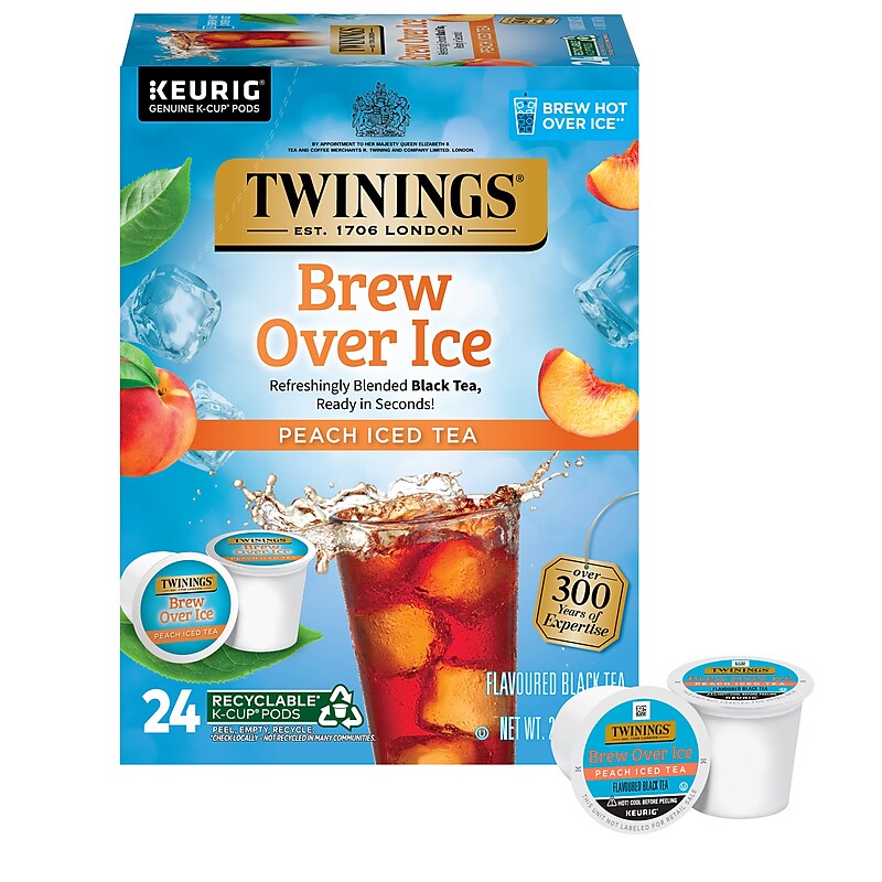 Twinings Brew Over Ice Peach Iced Black Tea, Keurig® K-Cup® Pods, 24/Box (F17280) image 1