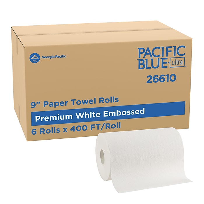 Pacific Blue Ultra Hardwound Paper Towels, 1-ply, 400 ft./Roll, 6
