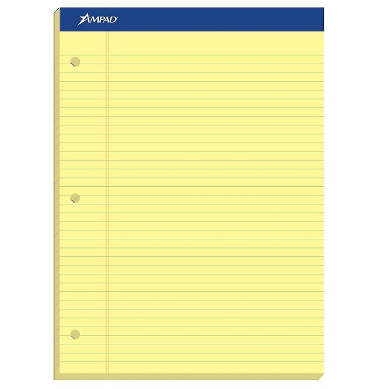 Ampad Double-Sheet Notepad, 8.5" x 11.75", Wide Ruled, Canary, 100 Sheets/Pad, /Pad (TOP20243) image 1