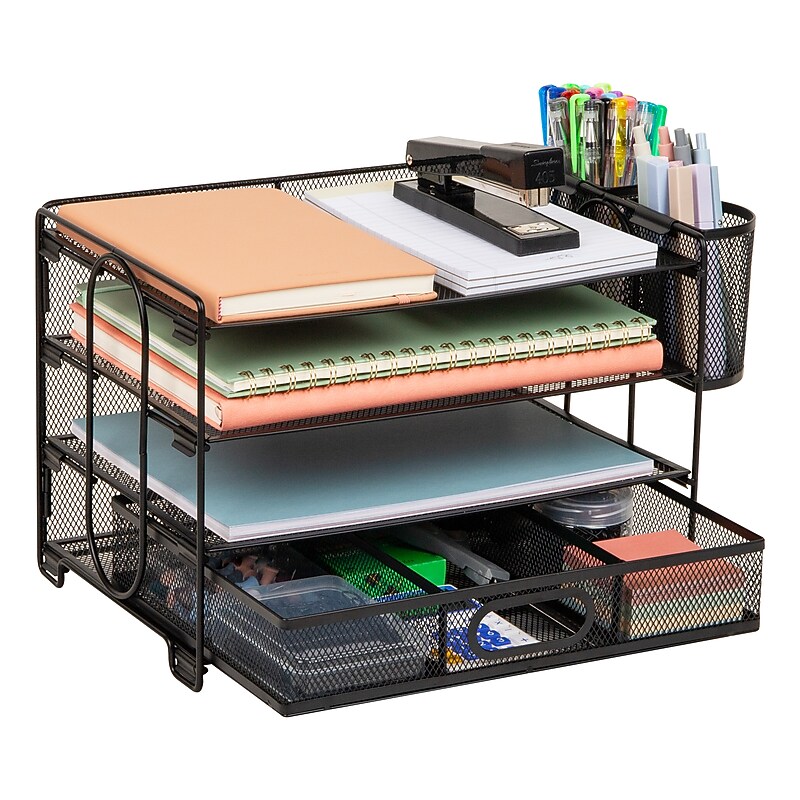 Mind Reader 3-Tier Metal Desk Organizer, Black (MESH4C-BLK) image 1
