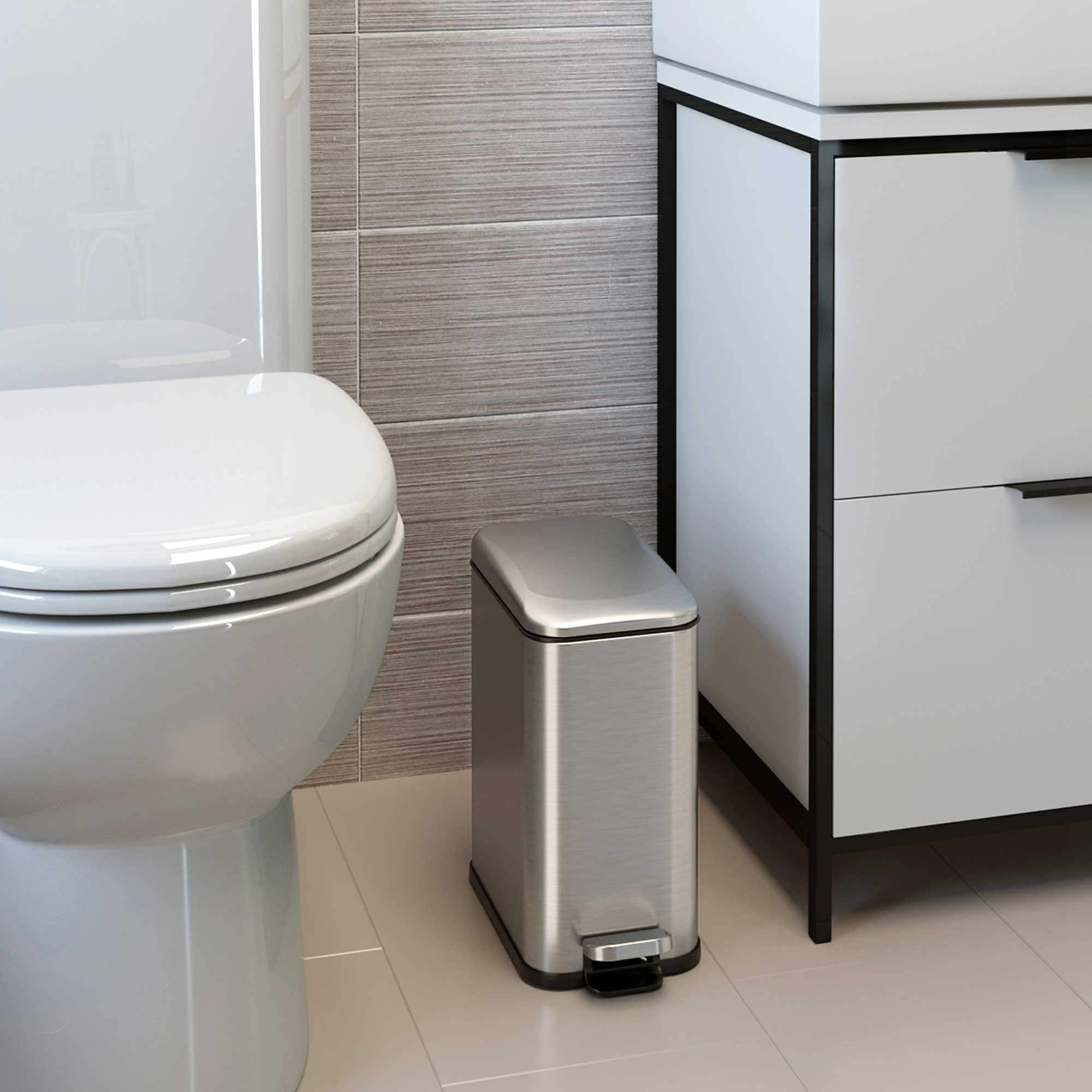 iTouchless SoftStep Slim Stainless Steel Step Trash Can with Hinged Lid, 1.29 Gallon (PS01RSS) Sansujyuku sansujyuku.com