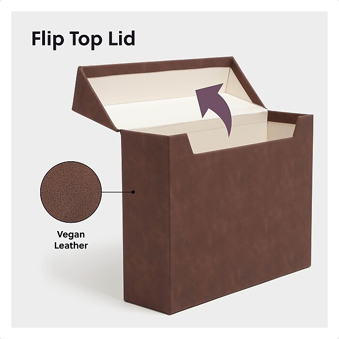 Smead 40% Recycled Vegan Leather File Box Attached Flip Top, 10