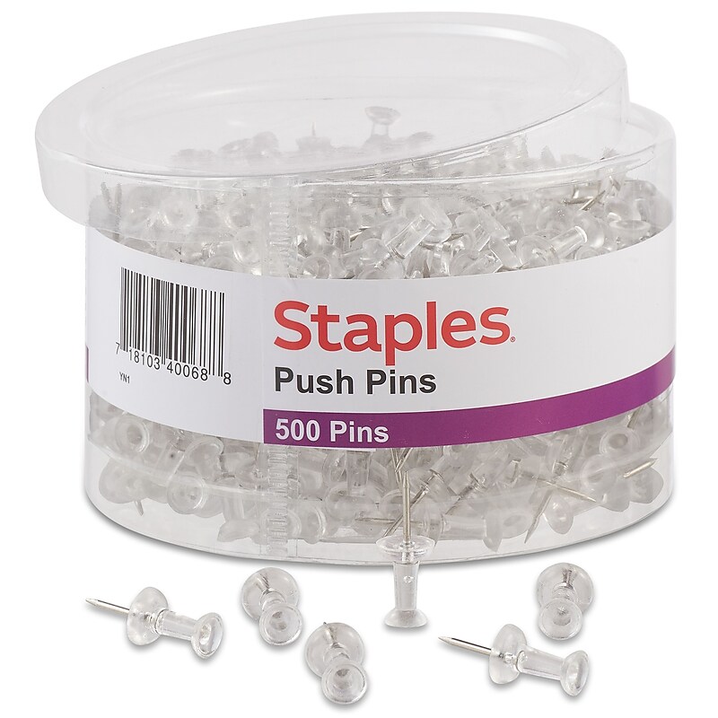 Staples Push Pins, Clear, 500/Pack (32014) image 1