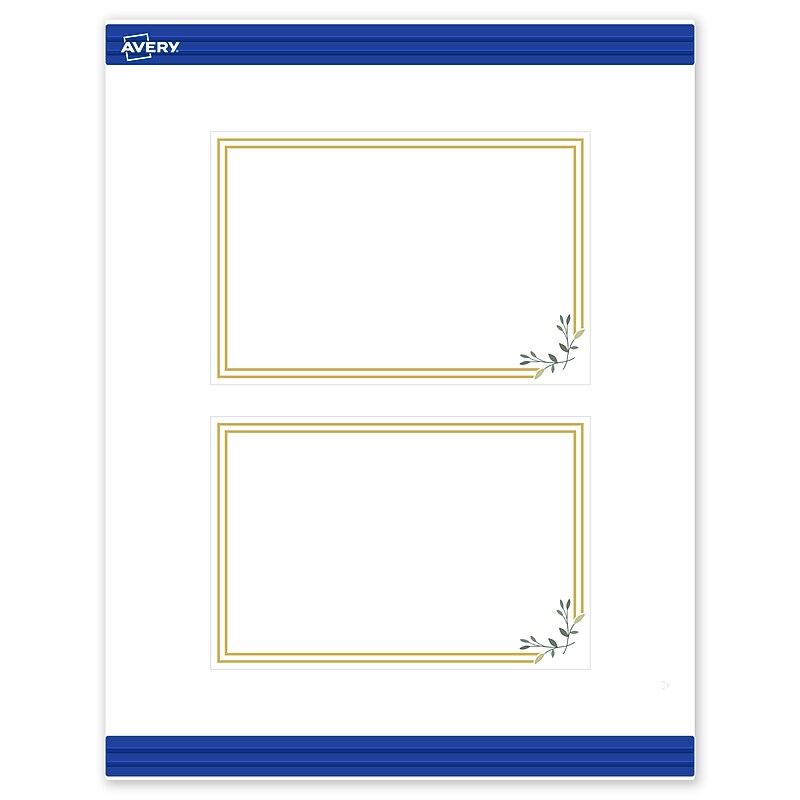Avery Gold Double Border with Florals Matte Blank Card, White, 20/Pack (S00-DMW) image 1