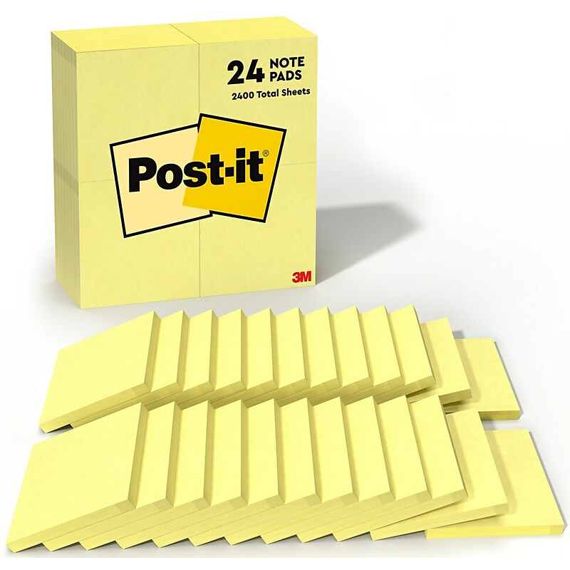 Post-it Notes, 3" x 3", Canary Collection, 100 Sheet/Pad, 24 Pads/Pack (654-24VAD-B) image 1