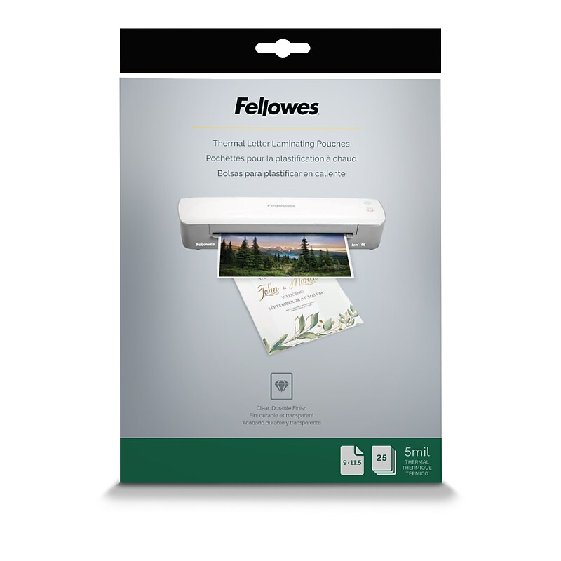 Fellowes Thermal Laminating Pouches Thermal & Cold Laminating Pouches, Letter Size, 5 Mil, 25/Pack (100138468) image 1
