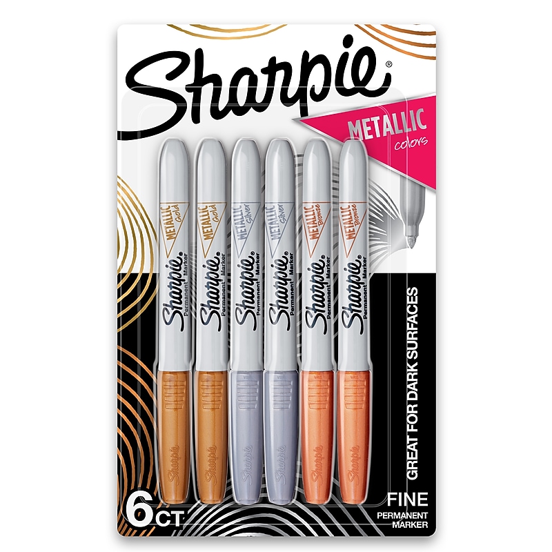 Sharpie Permanent Markers, Fine Tip, Assorted Metallic, 6/Pack (1829201) image 1