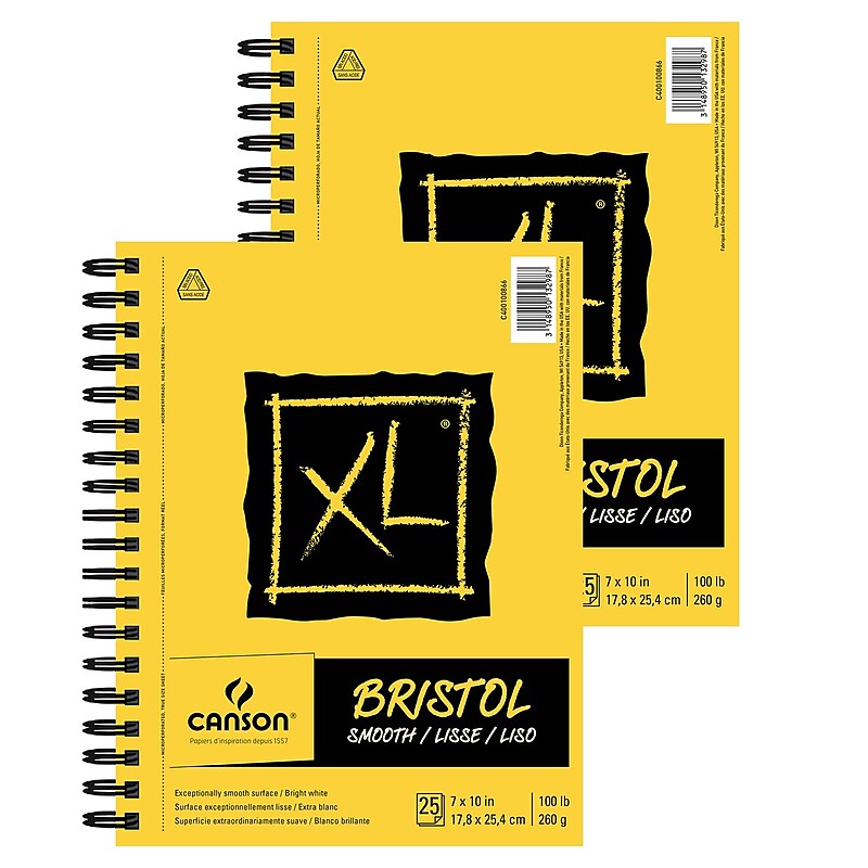 Canson XL Series 7" x 10" Wire Bound Bristol Sketch Pad, 25 Sheets/Pad, 2/Bundle (MCXC400100866-2) image 1