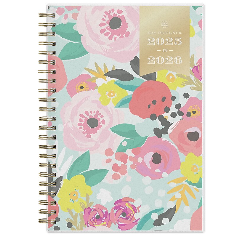2025-2026 Day Designer for Blue Sky Secret Garden Mint 5" x 8" Academic Year Weekly & Monthly Planner, Plastic Cover image 1