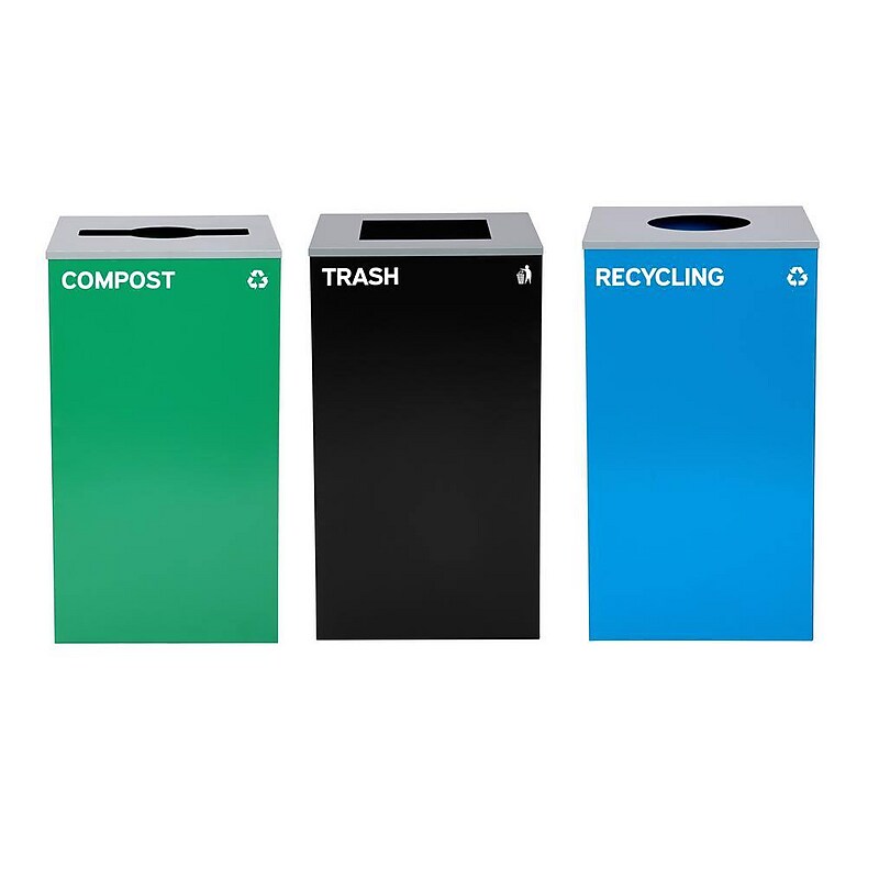 Alpine Industries Steel Recycling, Compost, and Trash Can Set, 29 Gallon, 3/Pack (ALP4450-BLK-KIT36) image 1