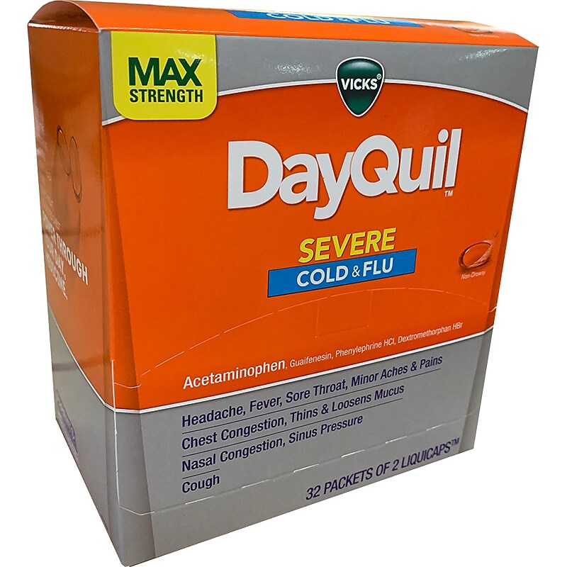 DayQuil Severe Cold & Flu Relief LiquidCaps, 2/Pouch, 32 Pouches/Box (04263) image 1