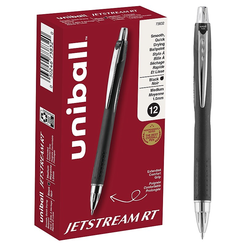 uni Jetstream RT Retractable Ballpoint Pen, Medium Point, 1.0mm, Black Ink, Dozen (73832) image 1