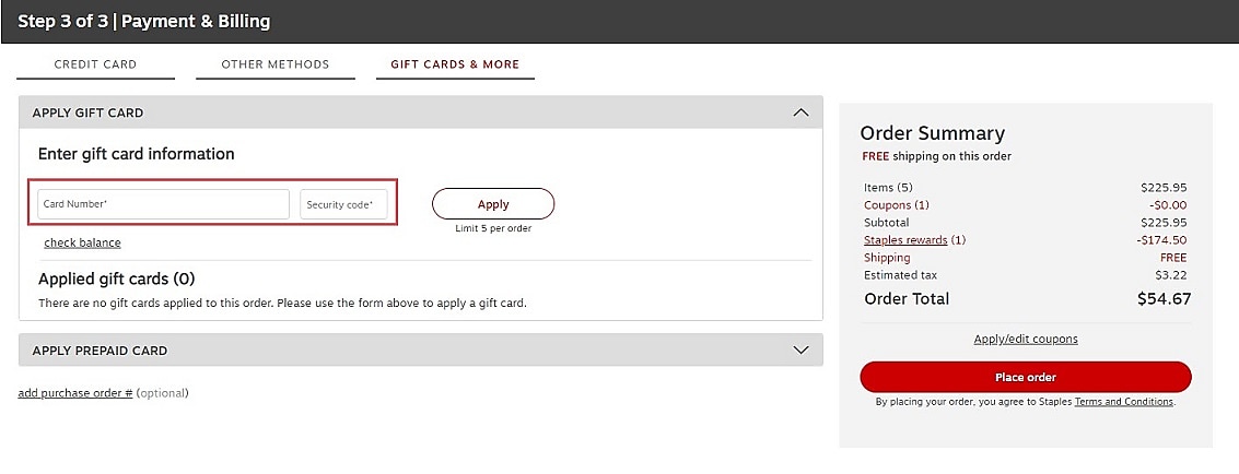 Staples Gift Card Balance Phone