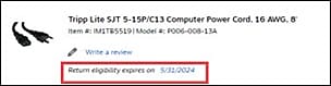 Return eligibility expiry date