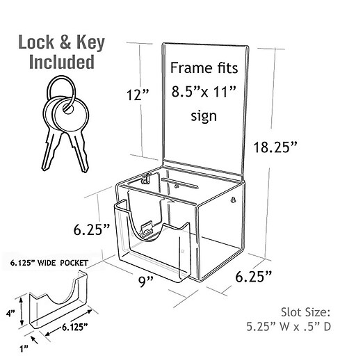 Azar Displays Large Clear Suggestion Box With Pocket, Lock and Keys, 6