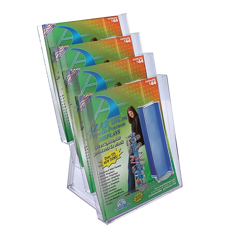 Azar Brochure Holder, 9" x 18", Vertical, Table Top, Clear, Acrylic, 2/Pack (252311) image 1