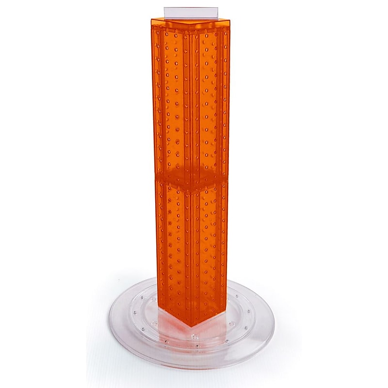 Azar 24"(H) x 4"(W) x 4"(D) 4-Sided Revolving Pegboard Counter Display, Orange Translucent image 1