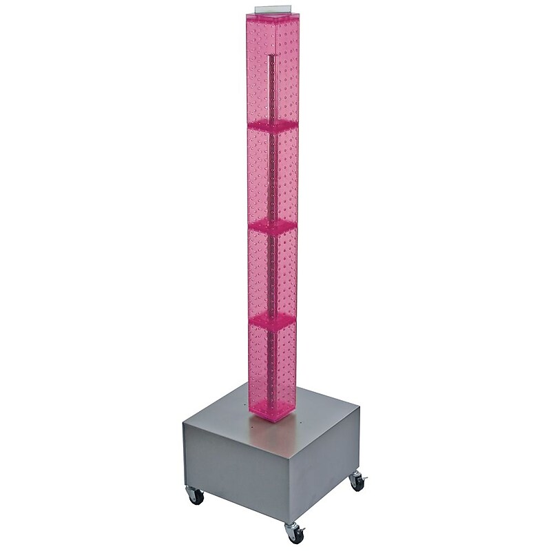 Azar 48"(H) x 4"(W) x 4"(D) 4-Sided Interlocking Pegboard Display Tower With Wheels, Pink image 1