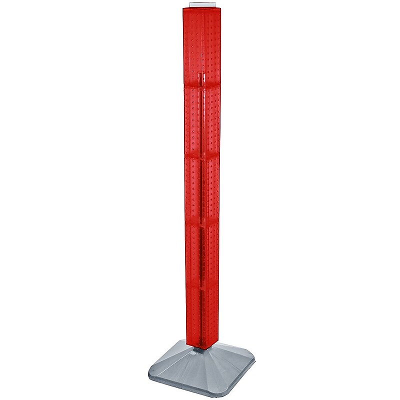 Azar 48" x 4" Standard 4-Sided Interlocking Pegboard Display Tower, Red (700225-RED) image 1