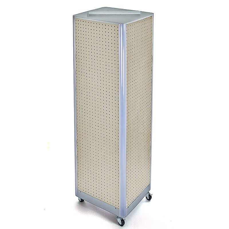 Azar® 60"(H) x 16"(W) 4-Sided Pegboard Floor Display With Wheels, Almond image 1