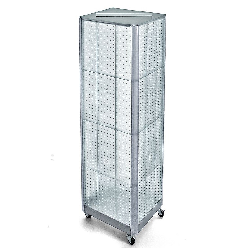 Azar® 60"(H) x 16"(W) 4-Sided Pegboard Floor Display With Wheels, Clear image 1