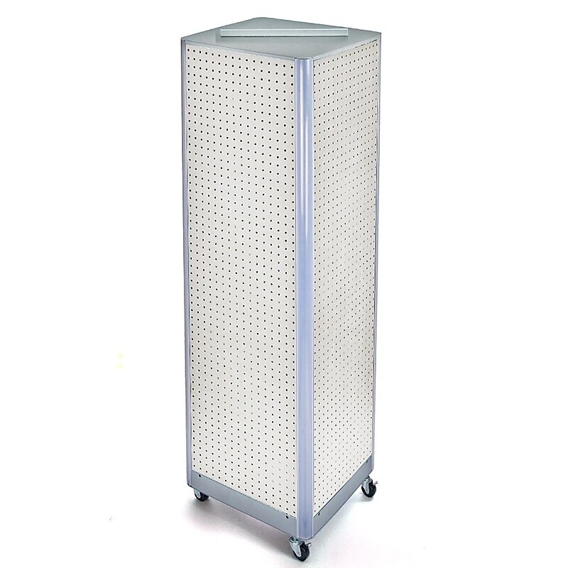 Azar® 60"(H) x 16"(W) 4-Sided Pegboard Floor Display With Wheels, White image 1