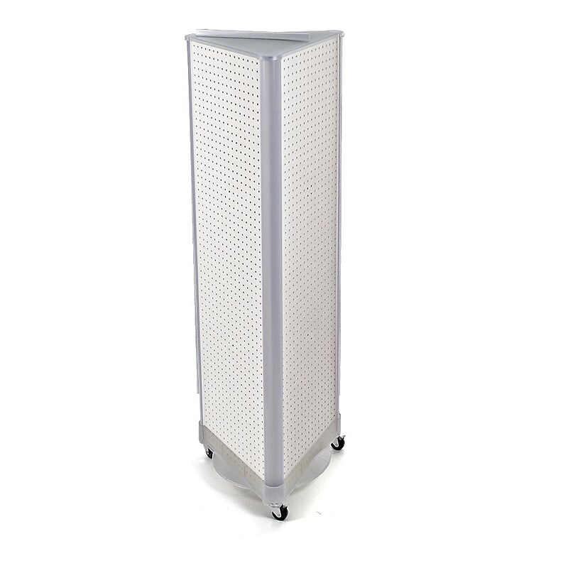 Azar® 60"(H) x 16"(W) 3-Sided Pegboard Floor Display With Wheels, White image 1