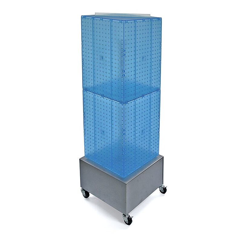Azar® 40"(H) x 14"(W) x 14"(D) Wheeled 4-Sided Interlocking Pegboard Floor Display, Blue image 1