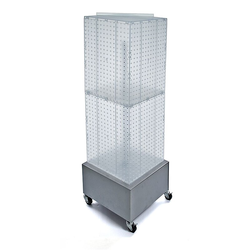 Azar® 40"(H) x 14"(W) x 14"(D) Wheeled 4-Sided Interlocking Pegboard Floor Display, Clear image 1