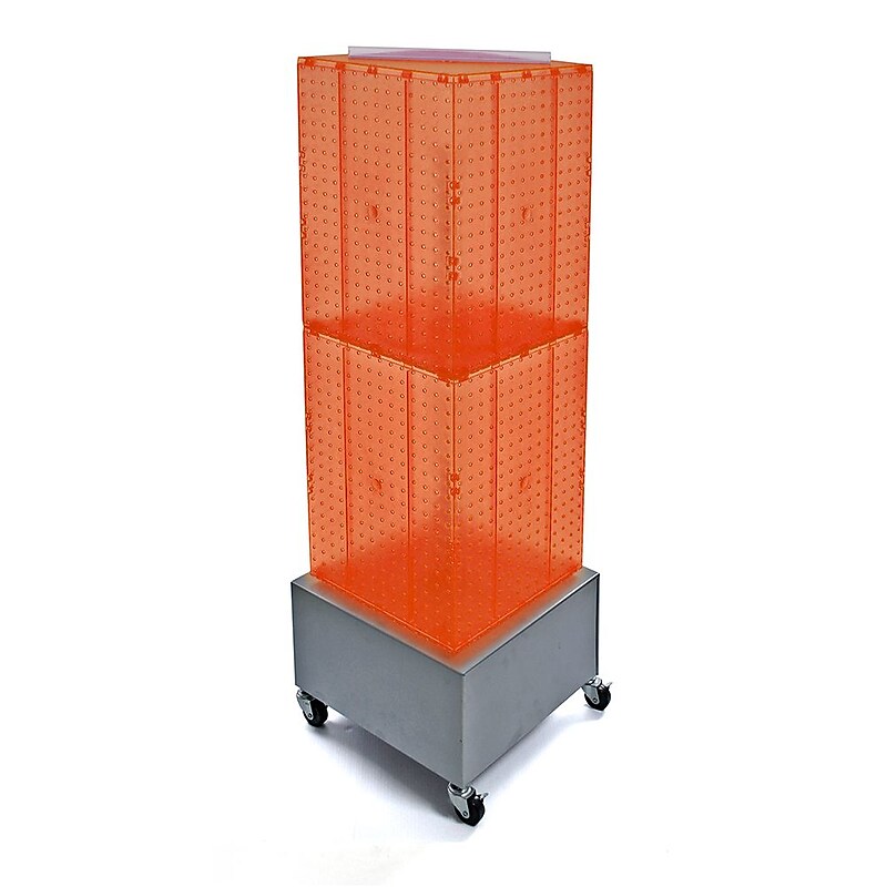 Azar 40" x 14" Wheeled 4-Sided Interlocking Pegboard Floor Display, Orange (701415-ORG) image 1