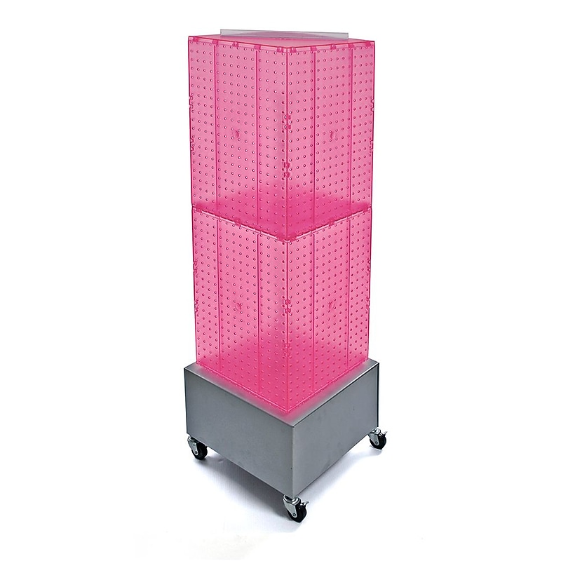 Azar® 40"(H) x 14"(W) x 14"(D) Wheeled 4-Sided Interlocking Pegboard Floor Display, Pink image 1