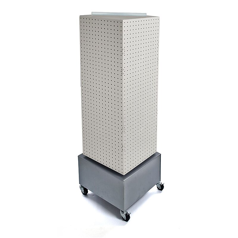 Azar® 40"(H) x 14"(W) x 14"(D) Wheeled 4-Sided Interlocking Pegboard Floor Display, White image 1
