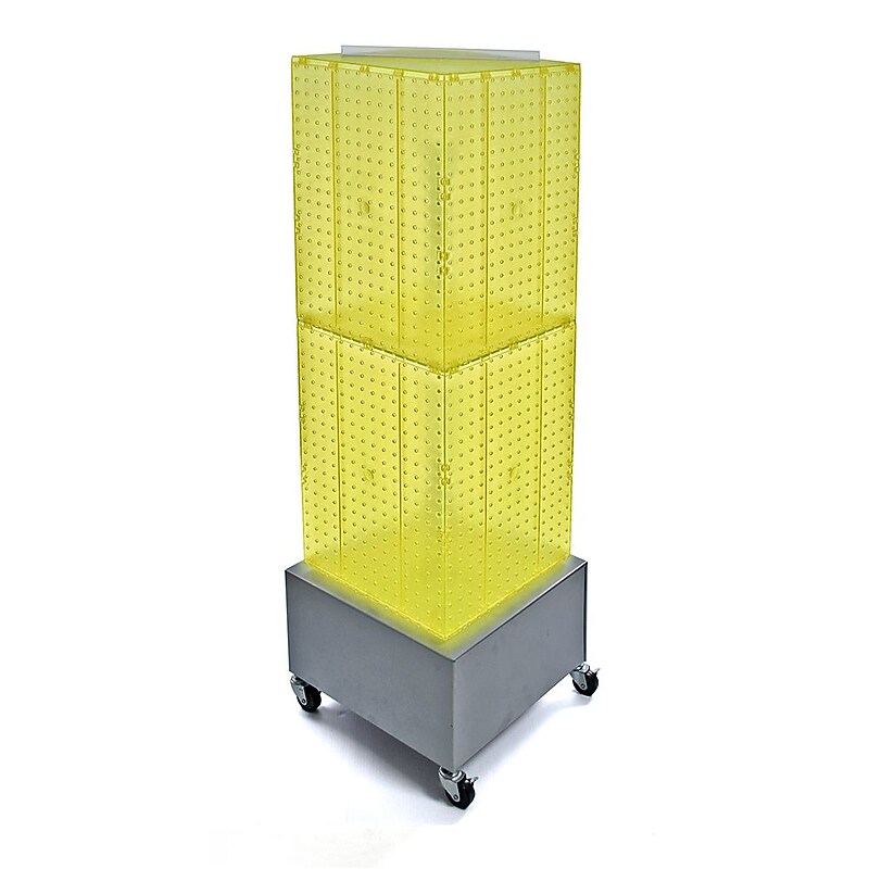 Azar® 40"(H) x 14"(W) x 14"(D) Wheeled 4-Sided Interlocking Pegboard Floor Display, Yellow image 1