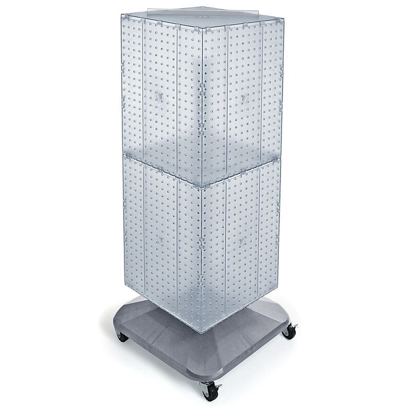 Azar® 40"(H) x 14"(W) x 14"(D) 4-Sided Interlocking Pegboard Floor Display With Wheels, Clear image 1