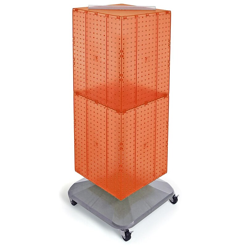 Azar® 40"(H) x 14"(W) x 14"(D) 4-Sided Interlocking Pegboard Floor Display With Wheels, Orange image 1