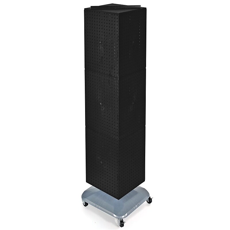 Azar Displays Four-Sided Pegboard Tower Floor Display on Revolving Wheeled Base. Panel Size: 14"W x 60"H, Black (701465-BLK) image 1