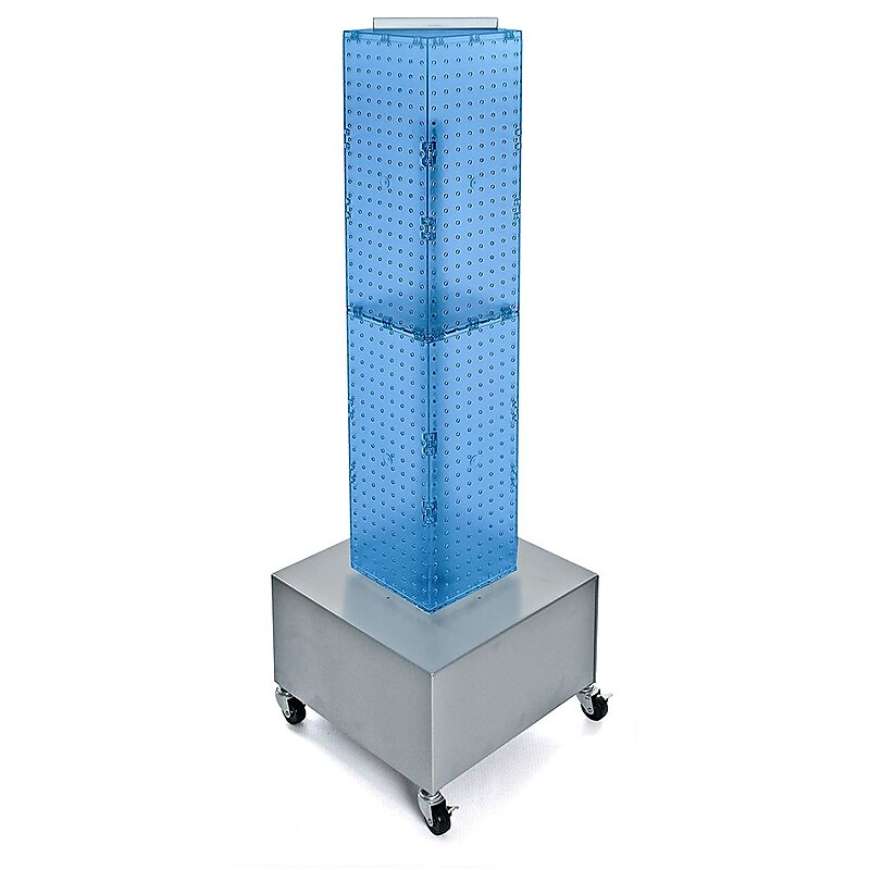 Azar 40" x 8" 4-Sided Interlocking Pegboard Display Tower WithWheels, Blue (703386-BLU) image 1