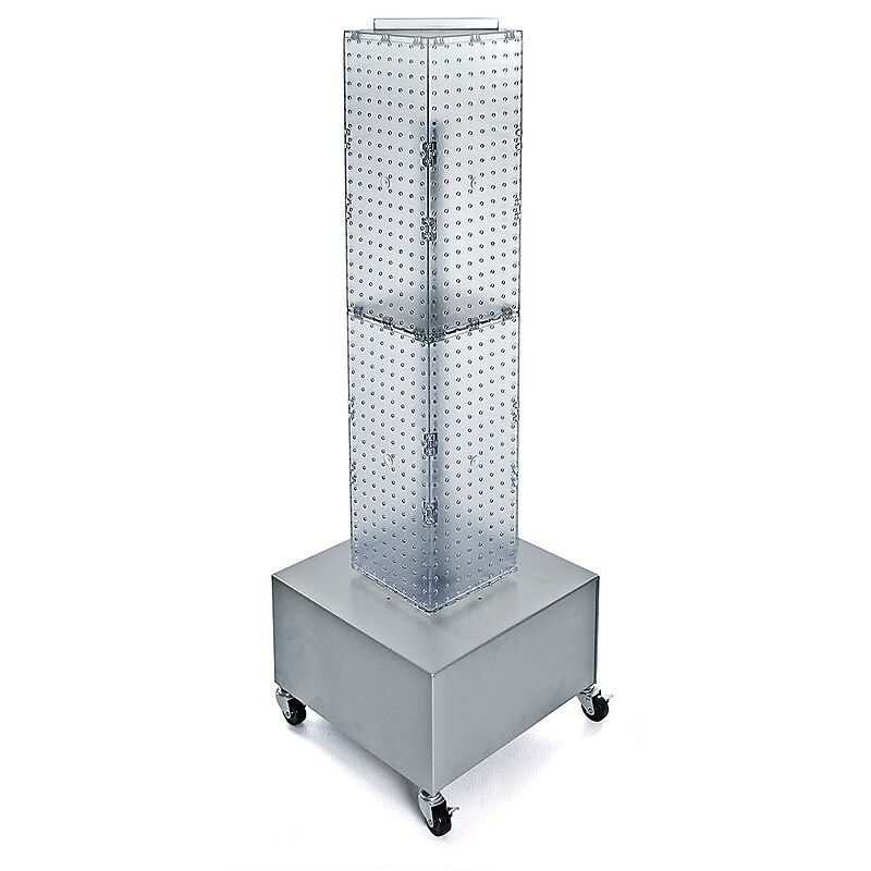 Azar® 40"(H) x 8"(W) x 8"(D) 4-Sided Interlocking Pegboard Display Tower With Wheels, Clear image 1