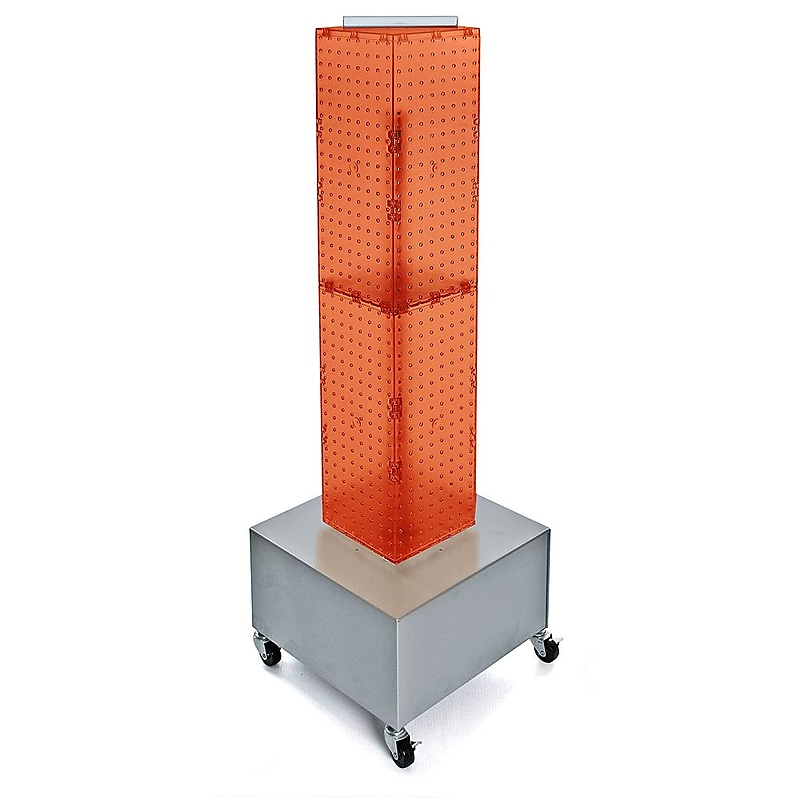 Azar® 40"(H) x 8"(W) x 8"(D) 4-Sided Interlocking Pegboard Display Tower With Wheels, Orange image 1