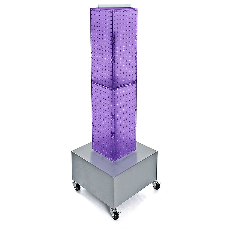 Azar® 40"(H) x 8"(W) x 8"(D) 4-Sided Interlocking Pegboard Display Tower With Wheels, Purple image 1