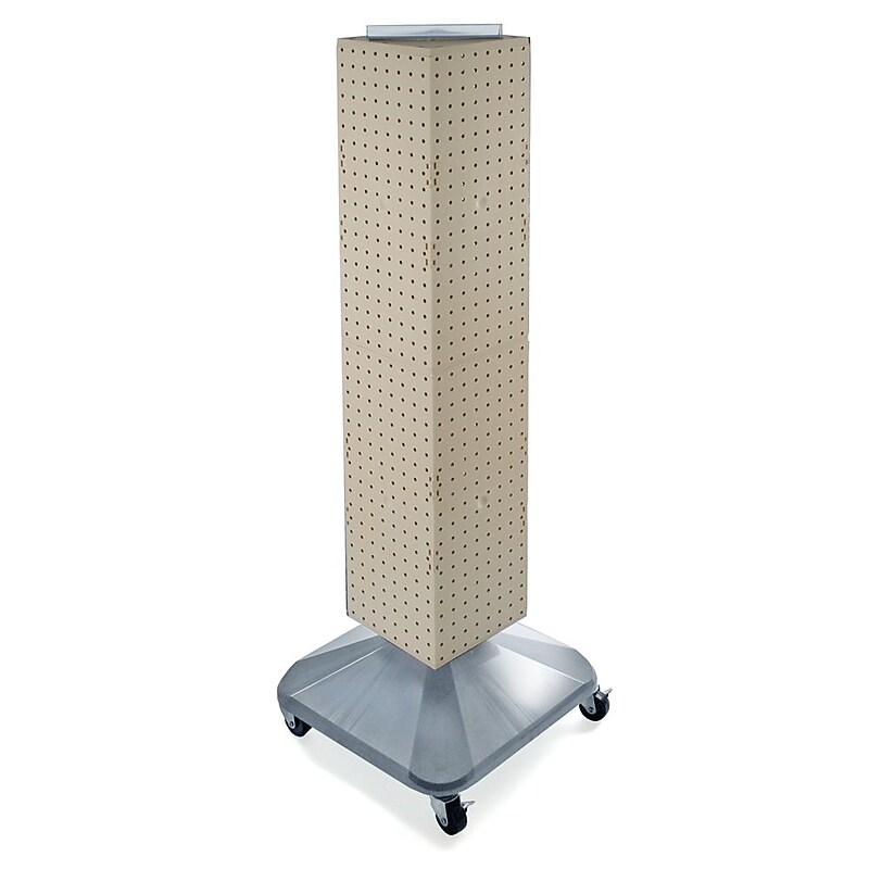 Azar® 40"(H) x 8"(W) x 8"(D) 4-Sided Interlocking Pegboard Display Tower With Square Base, Almond image 1