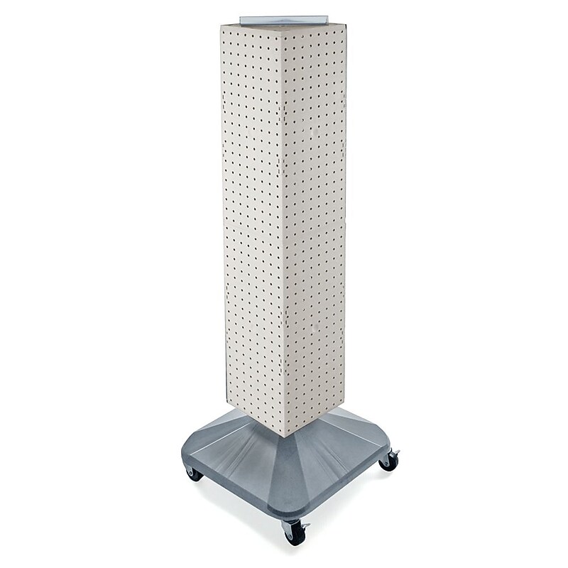 Azar® 40"(H) x 8"(W) x 8"(D) 4-Sided Interlocking Pegboard Display Tower With Square Base, White image 1