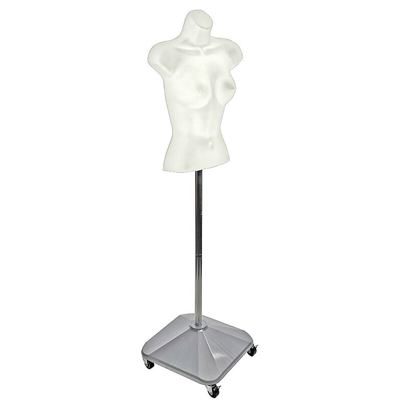 Azar Displays White Plastic Female Bust on Wheeled Plastic Base (900505-WHT) image 1