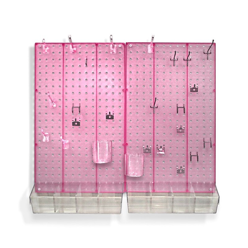 Global Approved  Pegboard Room Organizer Kit, Hardware Included, Pink Opaque ,1 Piece