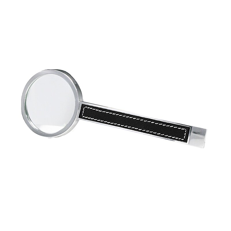 Natico Silver Metal 2.5x Magnifier With Leather Trim, 6" x 2 3/6" image 1