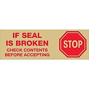 Tape Logic™ 3" Pre Printed "Stop If Seal Is Broken" Carton Sealing Tape, Red On Tan, 6/Pack