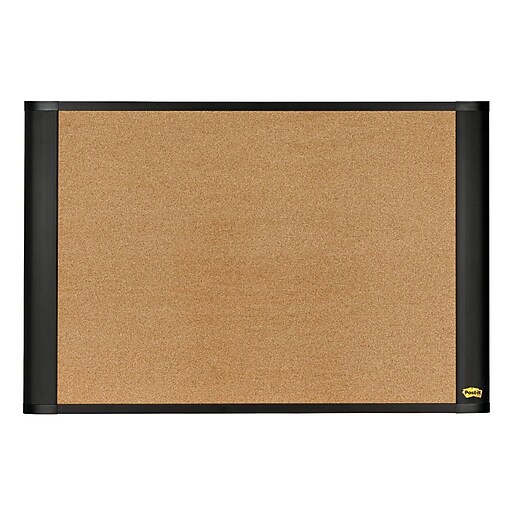 Postit® Sticky Cork Board, Widescreen GraphiteFinish Frame, 48"W x 36