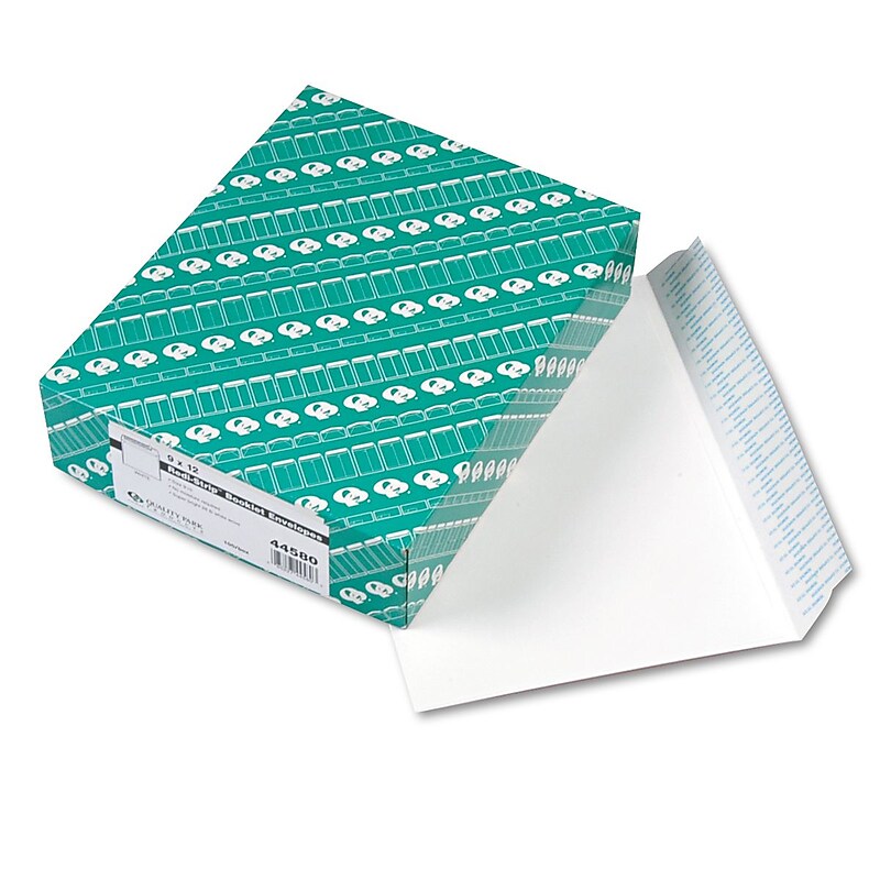 Quality Park Redi-Strip Self Seal Booklet Envelope 9" x 12", Woven White, 100/Box (QUA44580) image 1