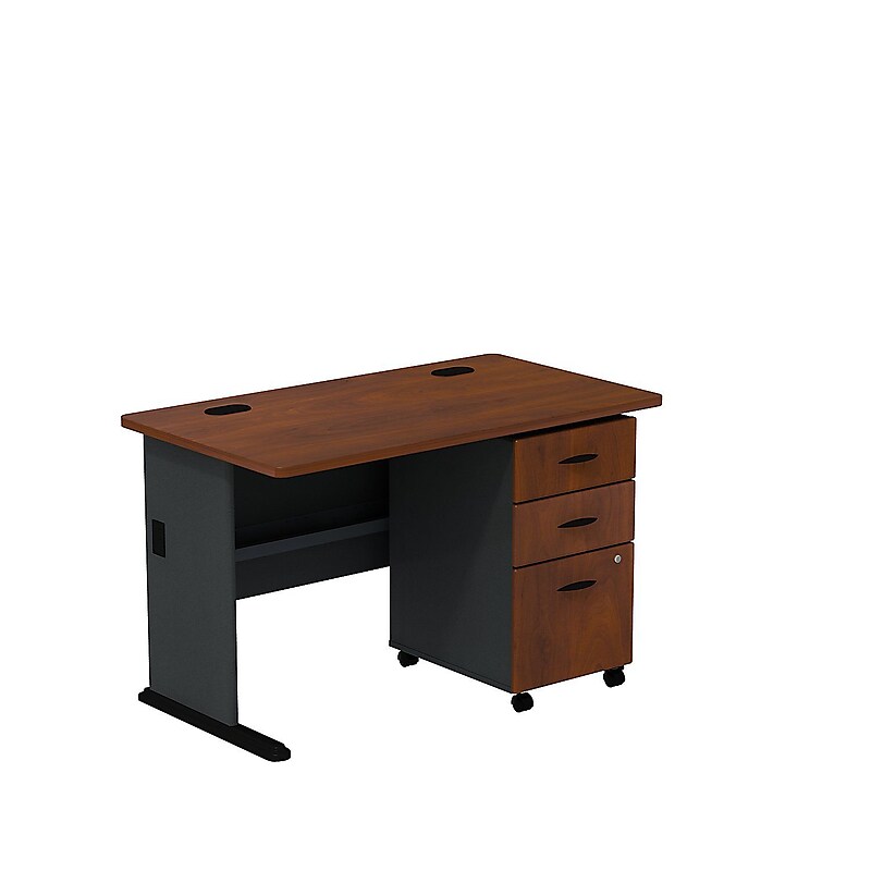 Bush Business Furniture Cubix Bundle 48"W Desk with 3 Dwr Mobile Pedestal (B/B/F), Hansen Cherry/Galaxy (SRA025HCSU) image 1