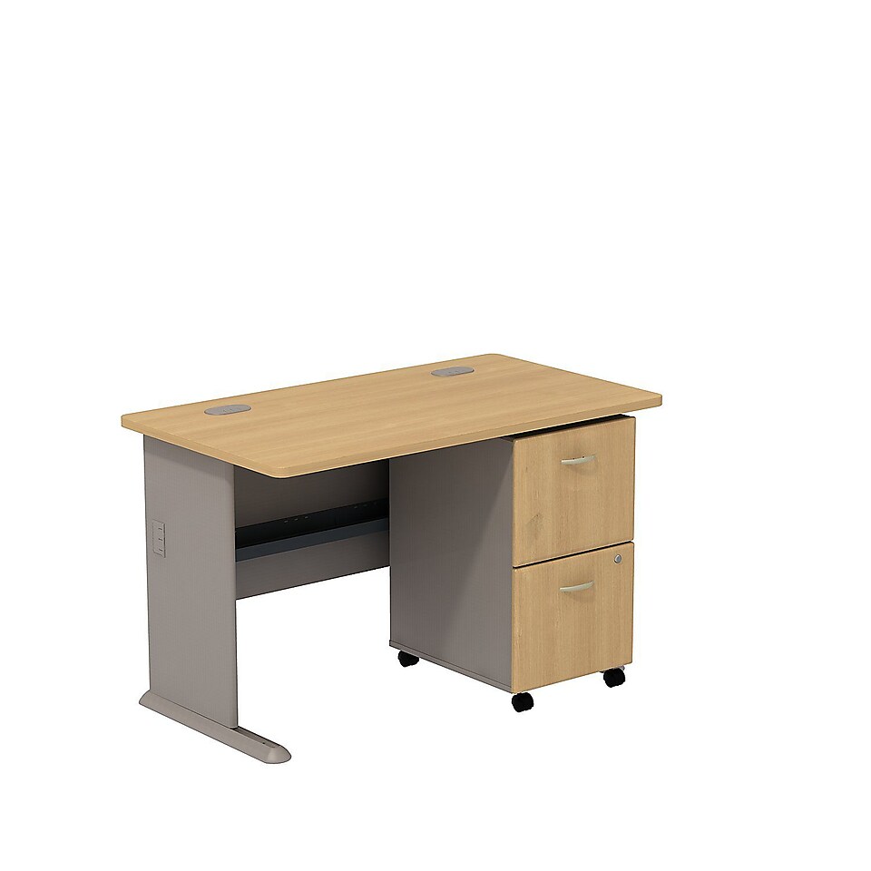 Bush Cubix 48W Desk w/ 2 Dwr Mobile Ped (F/F)   Danish Oak/Sage